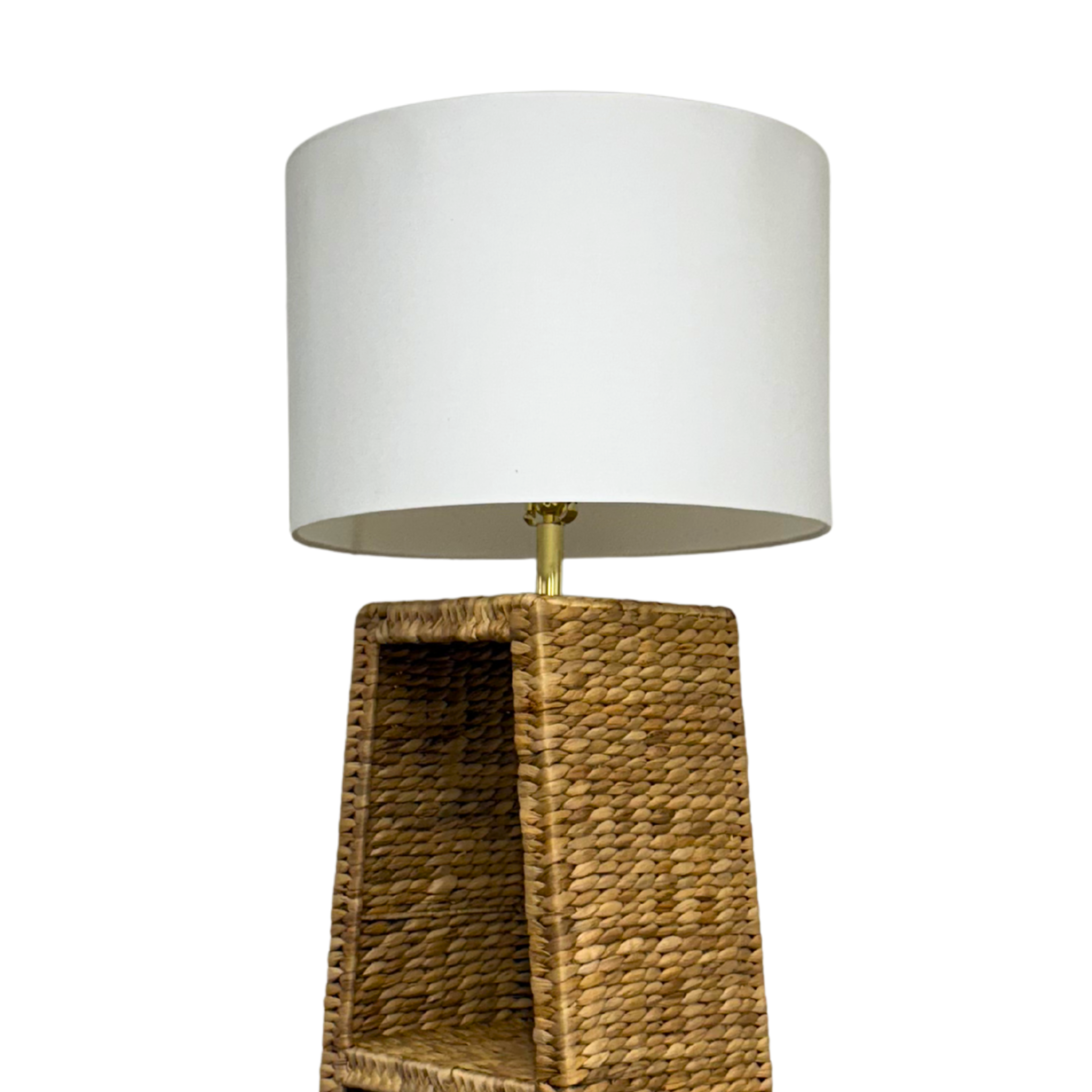 Handwoven Rattan Floor Lamp with Storage Shelf – Eco-Friendly Natural Fiber Standing Lamp for Living Room or Bedroom Décor