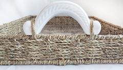 Handcrafted Seagrass Rectangular Tray with Ceramic Handles