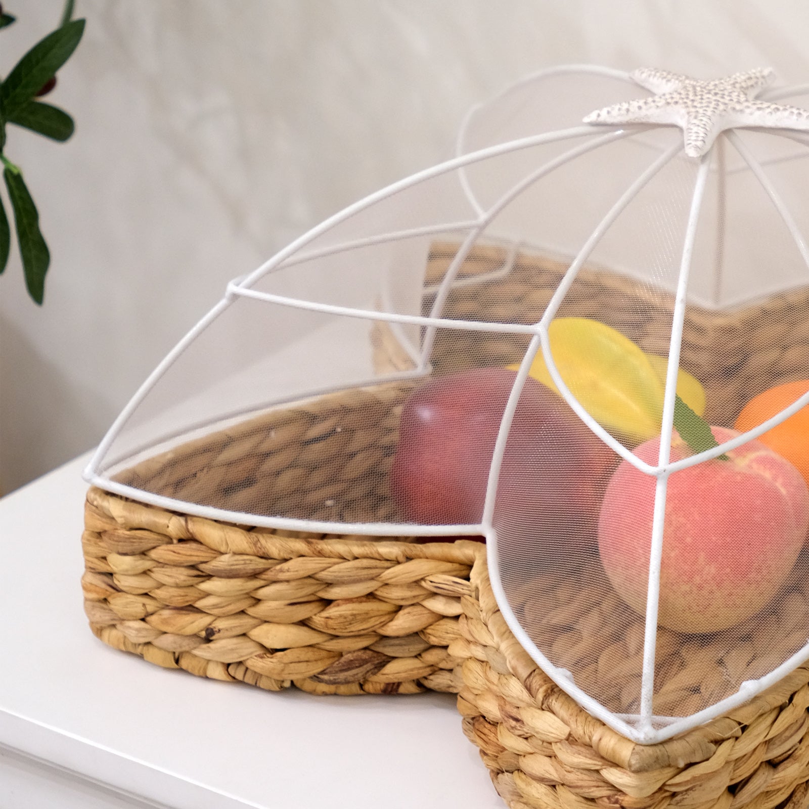 Handwoven Water Hyacinth Star Tray with Mesh Food Cover