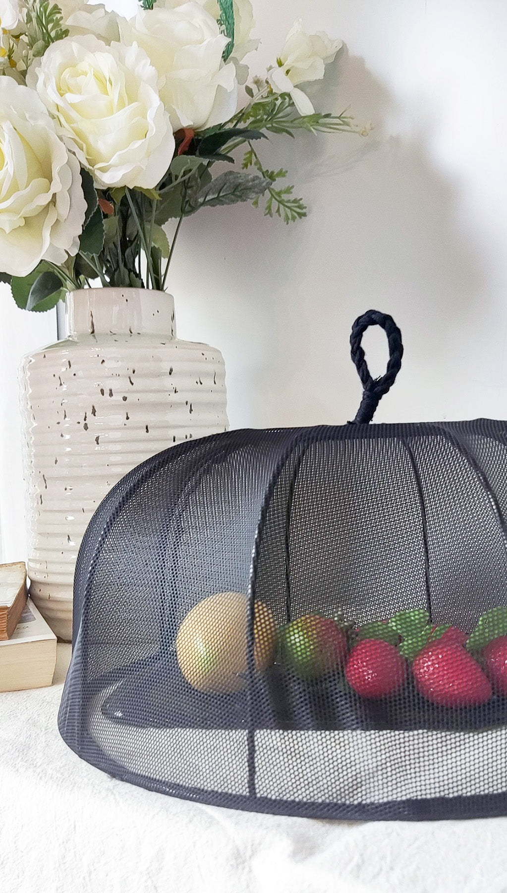 Black Mesh Food Cover with Water Hyacinth Frame