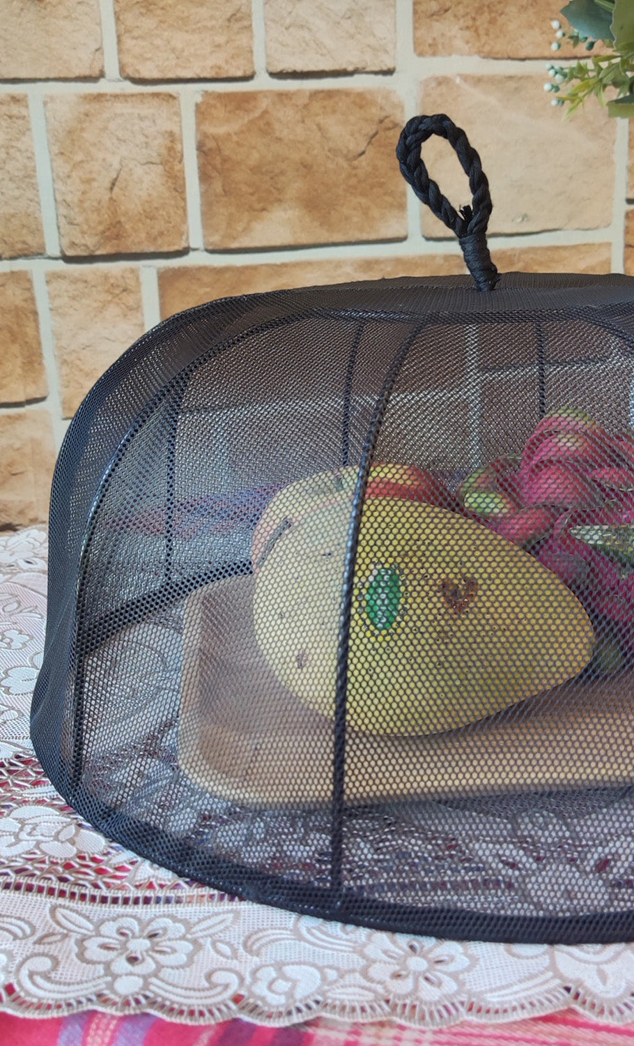 Black Mesh Food Cover with Water Hyacinth Frame